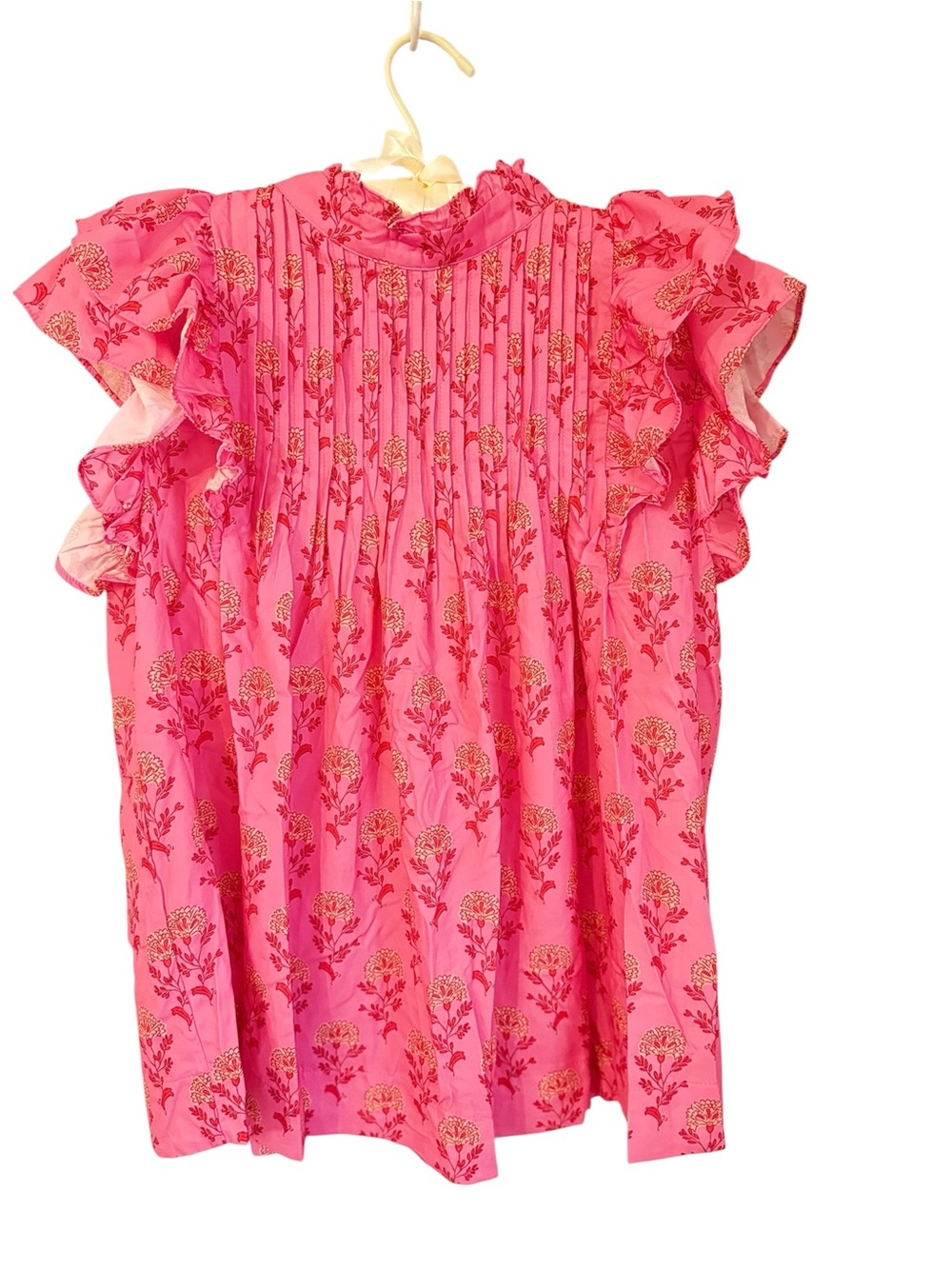 Pink Floral Ruffle Sleeve Blouse Cottagecore Boho Top Size L